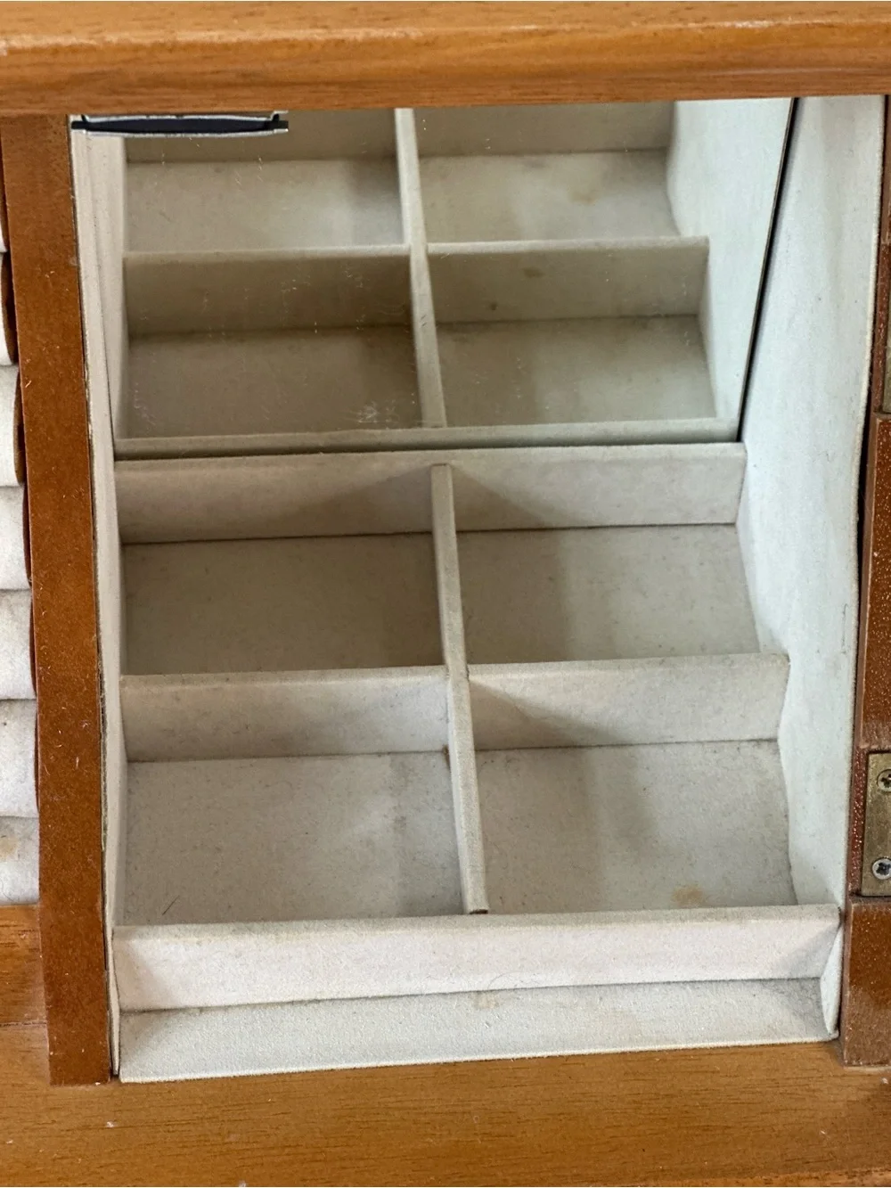 Vintage Wooden Jewelry Armoire Box Etched Glass Rose Doors Drawer